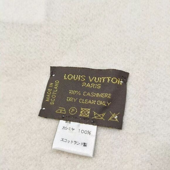 Auth Louis Vuitton Neutrals White / Ivory Gray / Beige Cashmere Baroda Scarf - Picture 2 of 7
